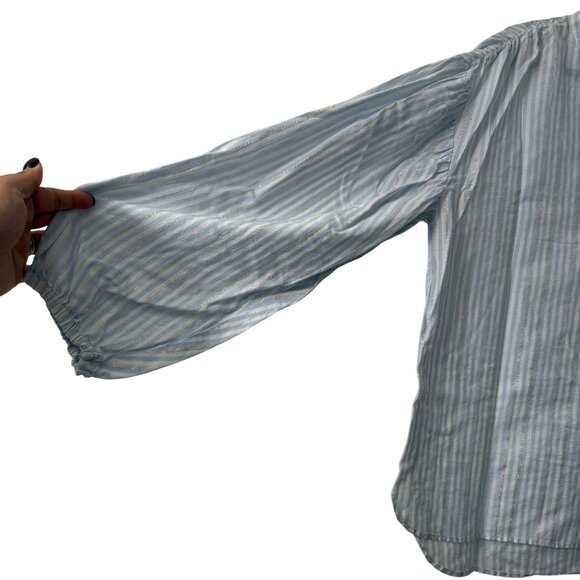 Emily McCarthy Blue Silver Striped Long Sleeve Blouse Top Womens Size Medium - Picture 3 of 5